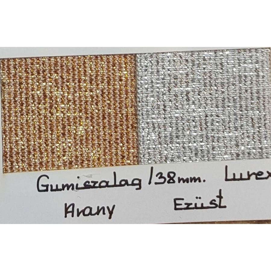Gumi szalag 38mm lurex arany vagy ezüst színben 170ft/m